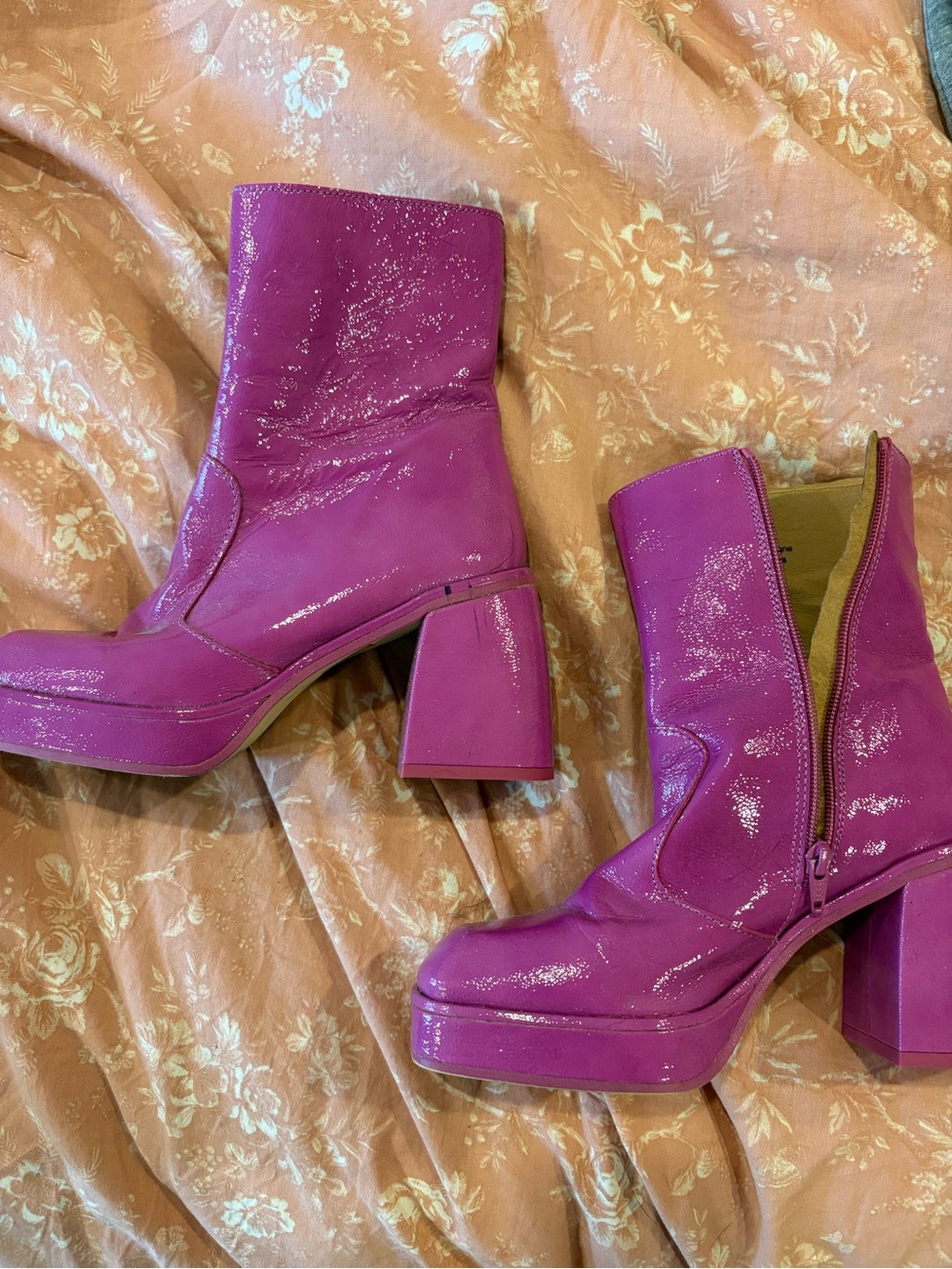 Free people Fuchsia Patent Platform Ankle Boots